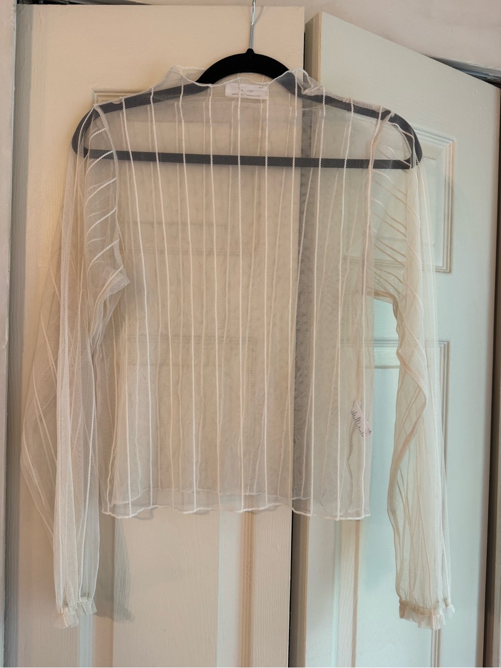 OAK + FORT Sheer Striped Mesh Blouse - Ivory